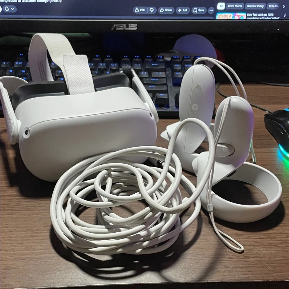 Oculus Meta Quest 2 + 50 ft pc cable (for steam games) + glasses spacer